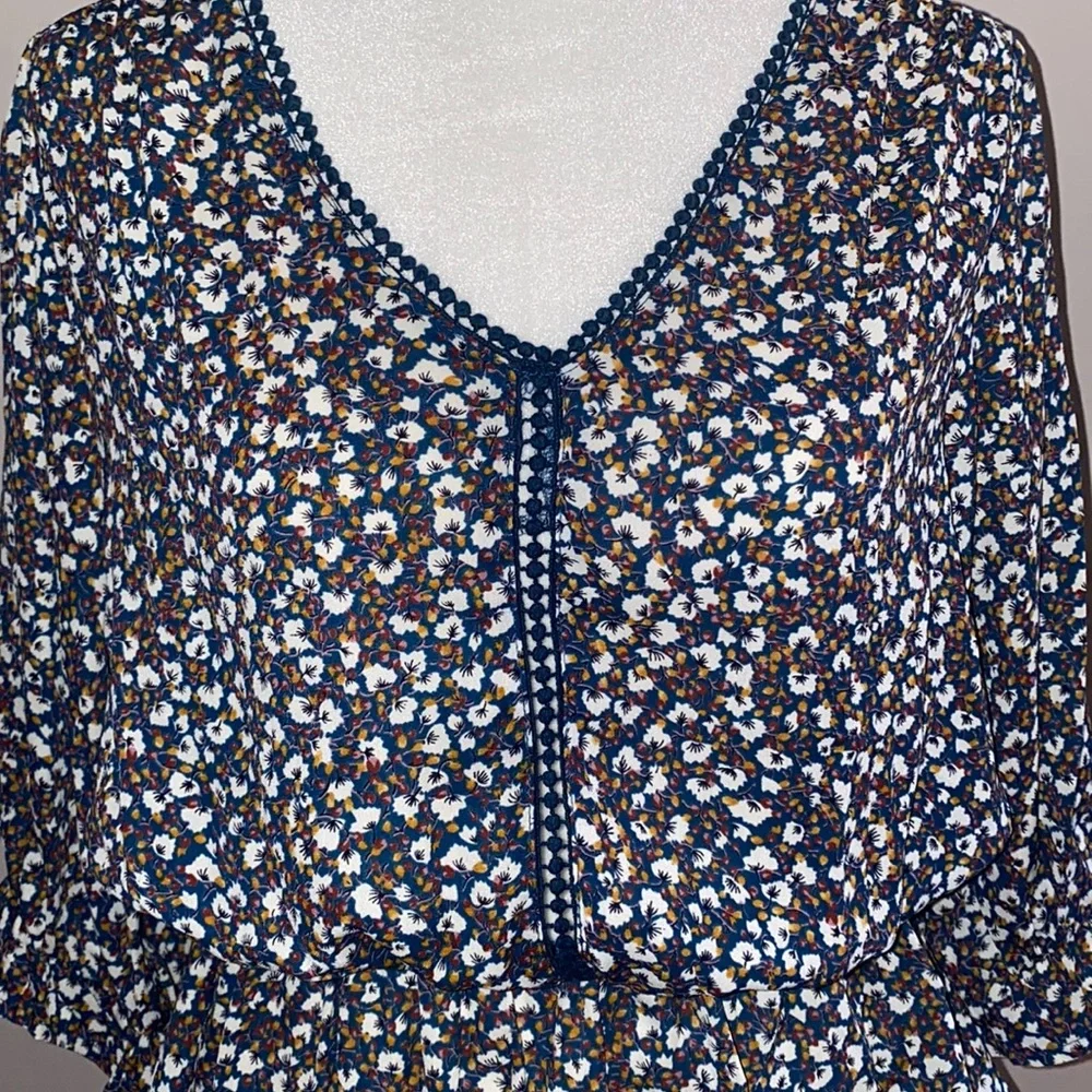 Sienna Sky Floral Peplum 3/4 Sleeve Blouse - Picture 2 of 13